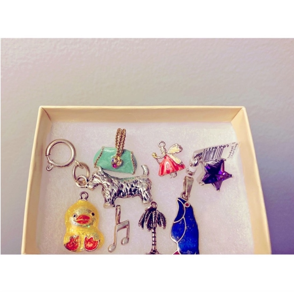 💎Sterling Silver Charms for a Charm Bracelet or Necklace👛🐥🐕🎵🌴🧚‍♀️🐧⭐️💜